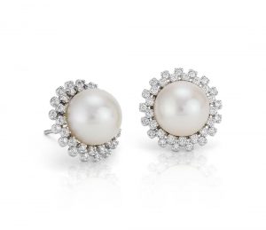 pearl and diamond earrings freshwater cultured pearl and diamond halo earrings in 14k white gold (10mm) XUPGQEG