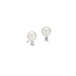 pearl and diamond earrings freshwater cultured pearl and diamond stud earrings in 14k white gold BXBCXPJ