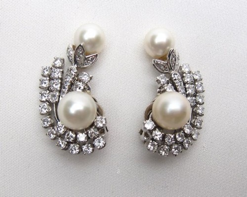 pearl and diamond earrings vintage-pearl-diamond-earrings ... QPRFDIR