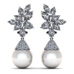 pearl and diamond earrings white south sea pearl earring cluster diamond cap style 4.37 carats t.dw. DLHNMYW