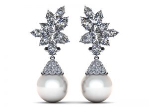 pearl and diamond earrings white south sea pearl earring cluster diamond cap style 4.37 carats t.dw. DLHNMYW