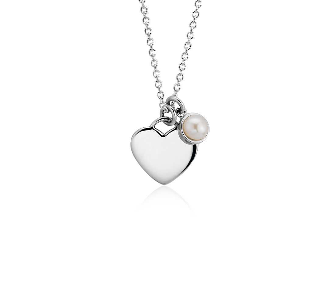 pearl birthstone heart pendant in sterling silver (june) (4.5mm) HKIQWEA