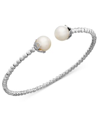 pearl bracelet, sterling silver cultured freshwater pearl sparkle bangle SFWAHKW