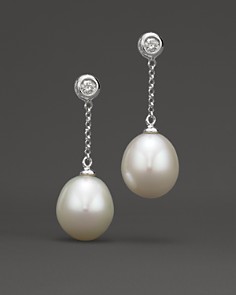 pearl drop earrings cultured freshwater pearl and diamond drop earrings in 14k white gold, 9mm LIHKOST