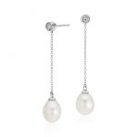 pearl drop earrings freshwater cultured pearl and diamond drop earrings in 14k white gold TDKSEGY