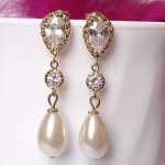 pearl drop earrings gold pearl earrings, teardrop pearl wedding earrings, bridal earrings, gold  bridal BJDDLHI