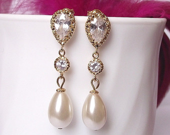 pearl drop earrings gold pearl earrings, teardrop pearl wedding earrings, bridal earrings, gold  bridal BJDDLHI