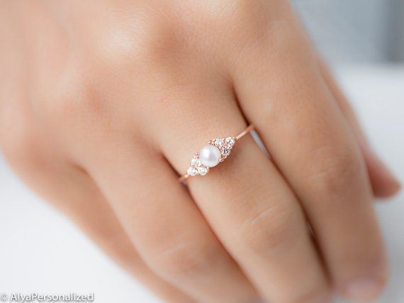pearl engagement rings 14k rose gold engagement ring - pearl engagement ring - diamond engagement ZXMKBGW