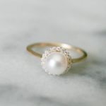 pearl engagement rings dainty diamond halo pearl ring, pearl engagement ring, diamond and pearl UUNHWRY