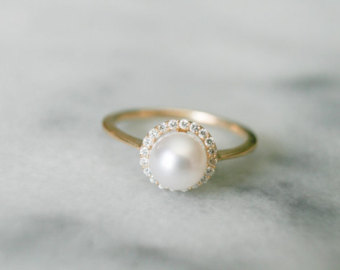 pearl engagement rings dainty diamond halo pearl ring, pearl engagement ring, diamond and pearl UUNHWRY