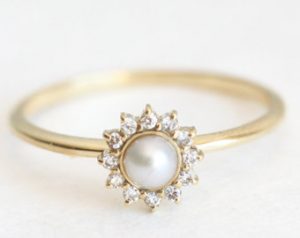 pearl engagement rings white pearl ring with diamonds, pearl engagement ring, diamond pearl ring, PWHNWAM