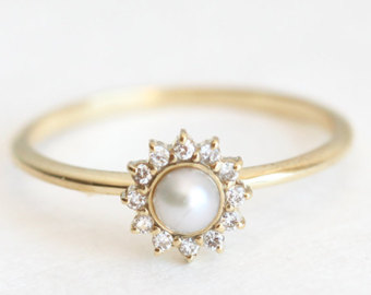 pearl engagement rings white pearl ring with diamonds, pearl engagement ring, diamond pearl ring, PWHNWAM