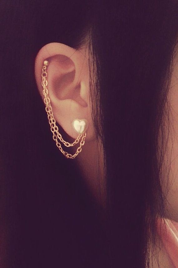pearl heart cartilage chain earrings double lobe helix ear cuff jewelry BRFKPGS