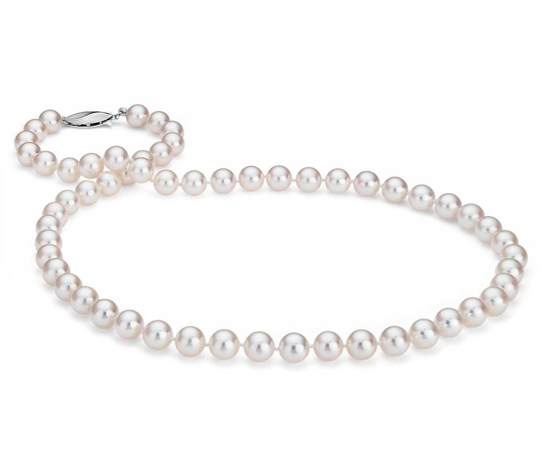 pearl necklace classic akoya cultured pearl strand necklace in 18k white gold (7.0-7.5mm) JWPMMYR
