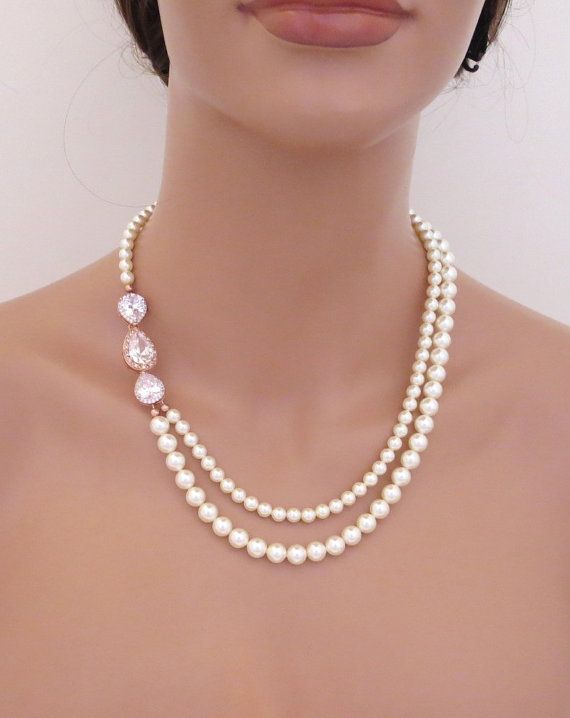 pearl necklace rose gold bridal necklace pearl wedding necklace by treasures570 OEYHVFG