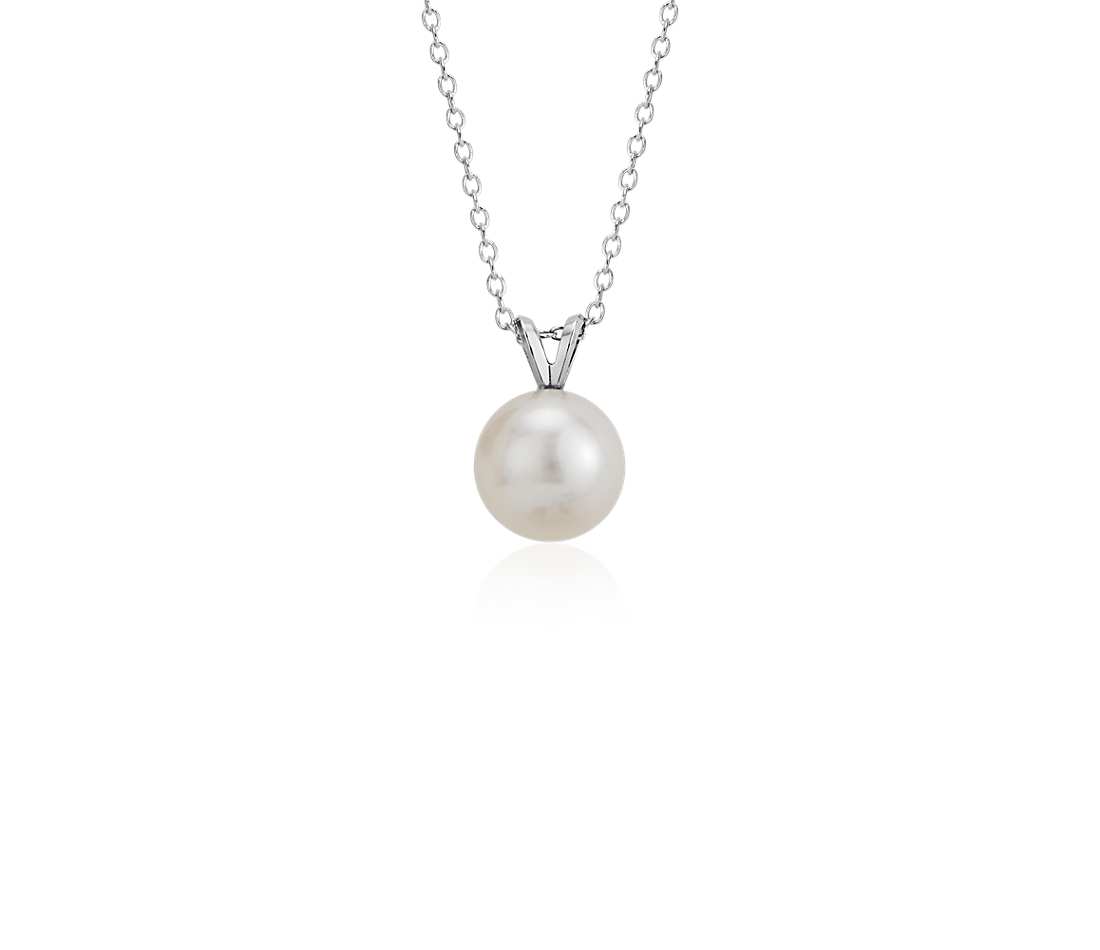 pearl pendant necklace freshwater cultured pearl solitaire pendant in 14k white gold (8.0-8.5mm) XIZRUYD