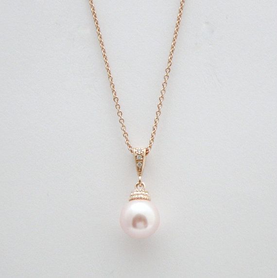 pearl pendant necklace single blush pink pearl rose gold pendant necklace rose pink swarovski pearl MVFYDFA