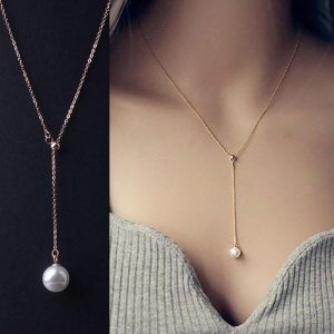 pearl pendant necklace wholesale 18k plated chain 9mm pearl pendant adjustable pearl necklace  diamond AMUYPWH