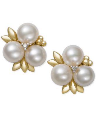 pearl stud earrings belle de mer cultured freshwater pearl (6mm) and diamond stud earrings in CODBFRL