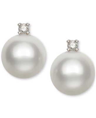 pearl stud earrings cultured freshwater pearl (5-1/2mm) and diamond accent stud earrings in NBXYJTB