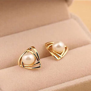 pearl stud earrings image is loading triangle-gold-plated-pearl-stud-earrings-white-freshwater- NKZNLDN