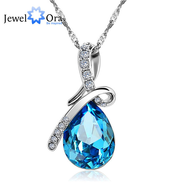 pendants for women fashion blue crystal water drop pendant necklace rhodium plated zircon  necklaces QWFSRGB