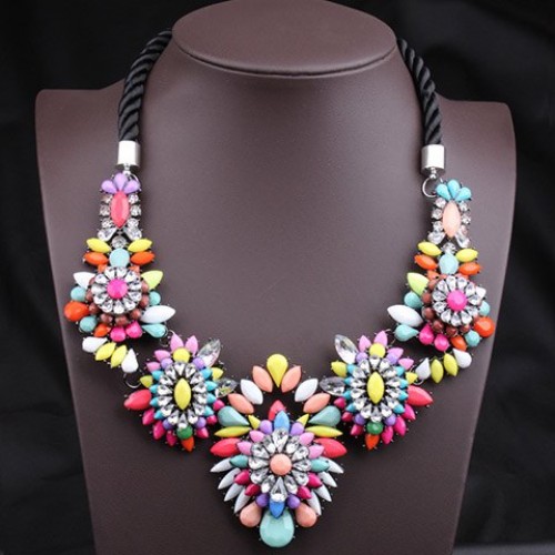 pendants for women unique colorful gemstone flower pendants womenu0027s fashion rope necklace  colorful black VLVCLYO