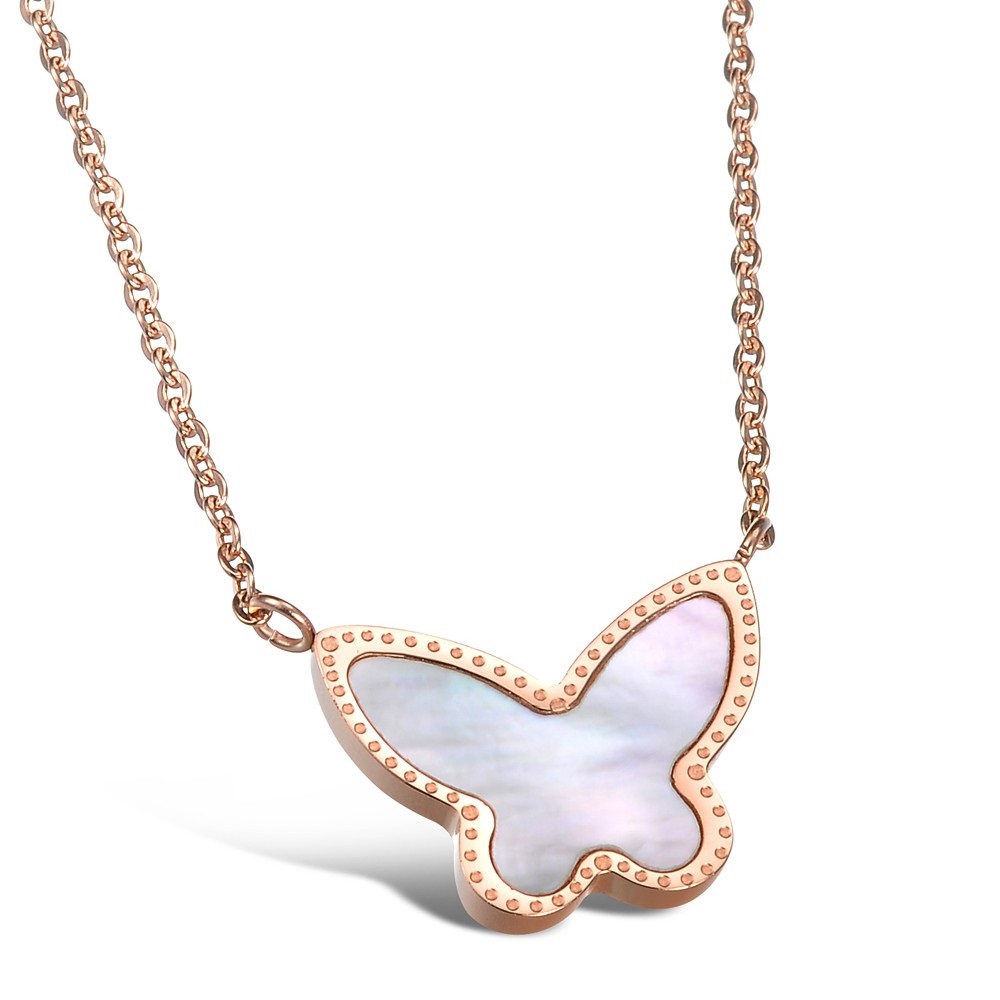 pendants for women womenu0027s shell butterfly rose gold plated stainless steel pendant necklace VXQFGIO