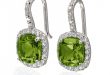 peridot earrings 8x8mm peridot cushion cut halo french wire gemstone and .46ctw diamond UAEFLBN