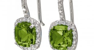 peridot earrings 8x8mm peridot cushion cut halo french wire gemstone and .46ctw diamond UAEFLBN