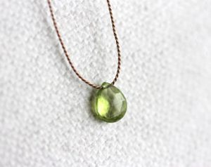 peridot necklace, silk thread, gold filled, sterling silver, tiny peridot  drop, FZTECJI