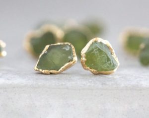 peridot studs / raw peridot earrings / green stone earrings / raw CMJCDSR