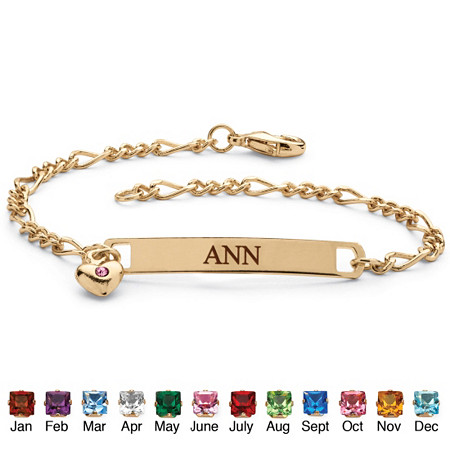 personalized bracelets birthstone personalized i.d. bracelet with heart charm in yellow gold tone GQIXCUF
