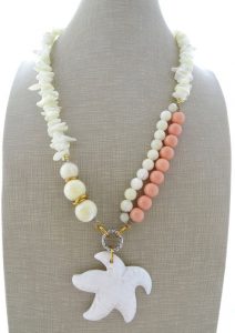 pink coral necklace, starfish necklace, mother of pearl necklace, uk beaded VVNXDQS