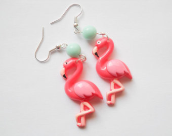 pink flamingo earrings, flamingo earrings, pink flamingos, cute earrings,  exotic, kawaii HZNZCRM