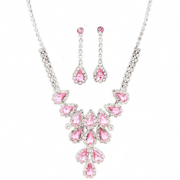 pink necklace necklaces iu0027ve found : wedding hailees fancy pink cascading teardrop  rhinestone USTJGMY