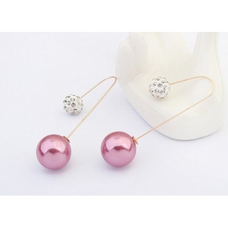 pink pearl diamond double drop trendy earrings NRVCZEL