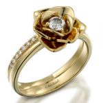 promise rings engagement ring, diamond ring, 14k yellow ring, rose diamond ring, floral NIKALDE