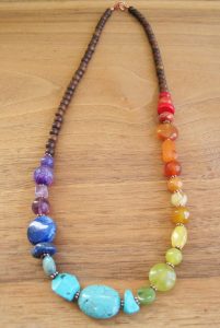 rainbow stone gemstone necklace - wood - bright colourful jewels - fun EXPOGBC