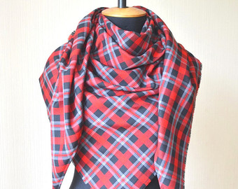 red blanket scarf|christmas scarf|plaid wool scarf|christmas  gifts|oversized scarf JLZYUXR