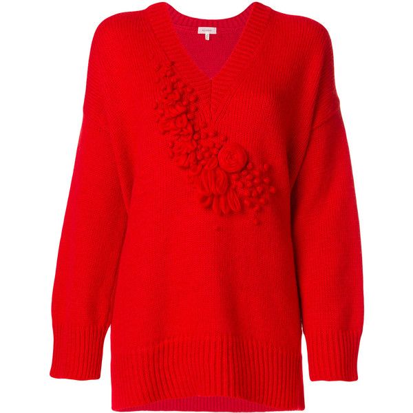 red jumper delpozo v-neck jumper (u20ac1.215) ❤ liked on polyvore featuring tops, QYDUNBG
