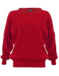 red jumper style divaa® ladies chunky knitted baggy jumper LLBVNWL