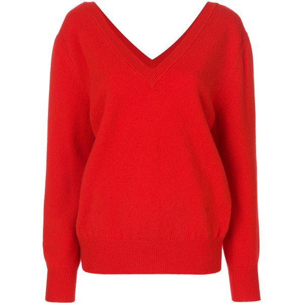 red jumper victoria beckham double v-neck jumper ($1,049) ❤ liked on polyvore  featuring tops TWKHSXL