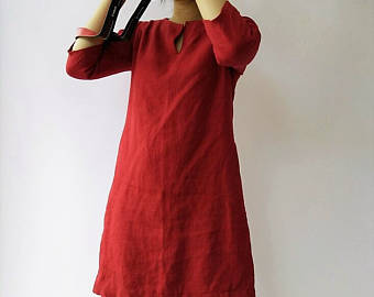 red linen dress, linen tunic, dress, natural dress, eco-friendly dress BOJMXCU