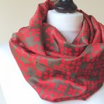 red loop scarf, christmas scarf, satin circle scarf, boho printed scarf,  infinity BMHPKWH
