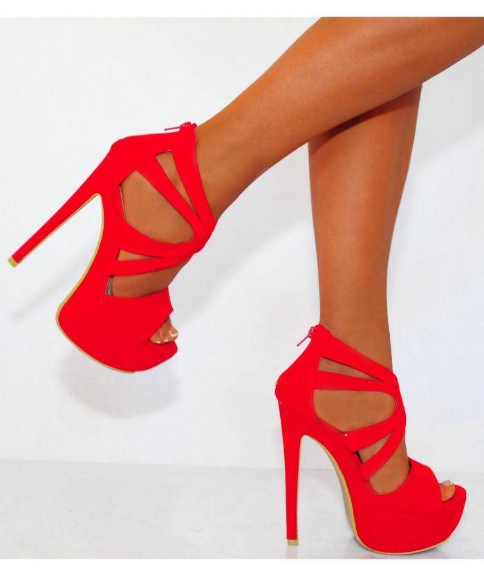 Wear red platform heels with different outfits to look stylish