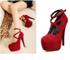 red platform heels new release red cross strap platform heels - thumbnail 1 IKAHRHW