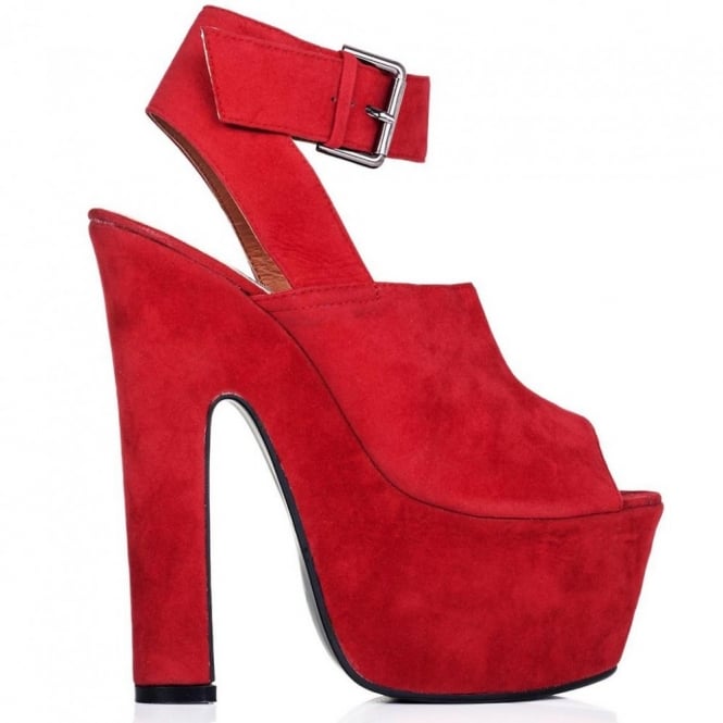 red platform heels time demi wedge heel platform shoes - red suede style DUIEHDN