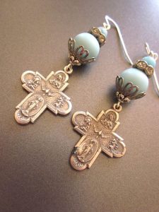 religious jewelry vintage cross earrings, religious assemblage earrings, repurposed jewelry KHMGCKZ