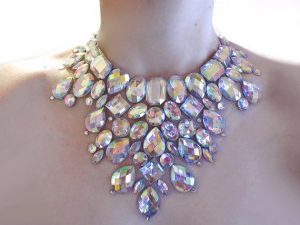 rhinestone jewelry crystal ab rhinestone mega statement necklace, dramatic rhinestone necklace,  rhinestone burlesque YKDNFTO